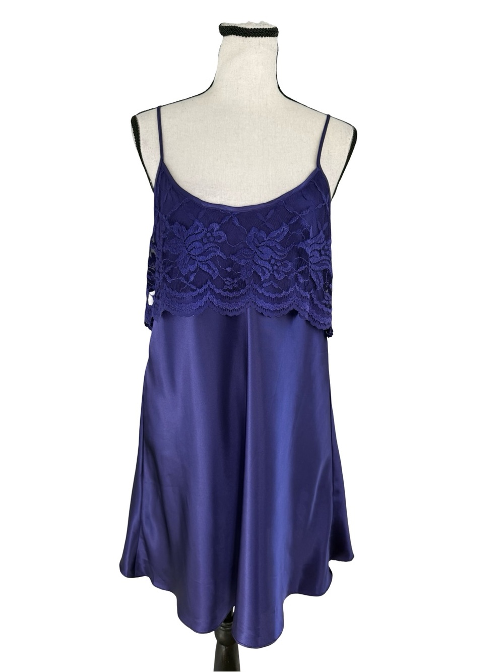 Private Luxuries Purple Satin Lace Chemise Nightgown Slip Dress Small